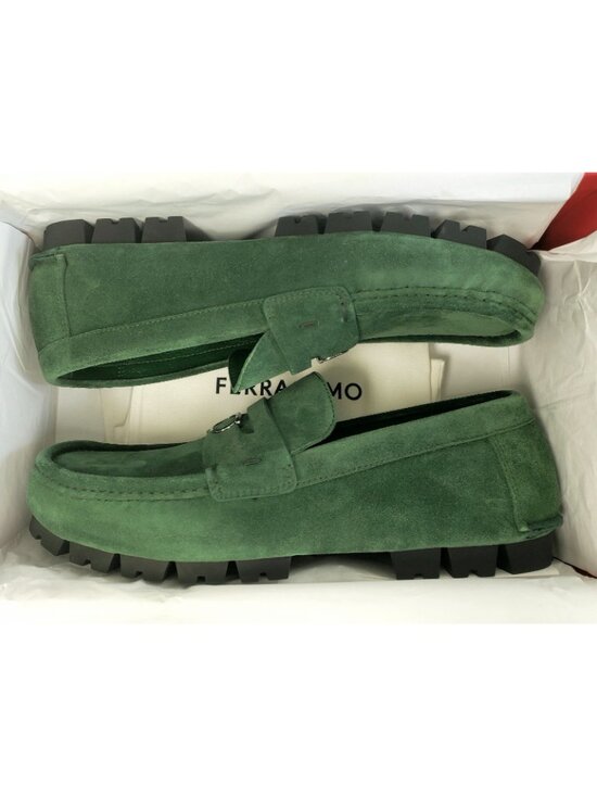 Ferragamo Dougan Men\'s Suede Penny Loafers Forest Green Shoes Size 12 / US 13 main image 6